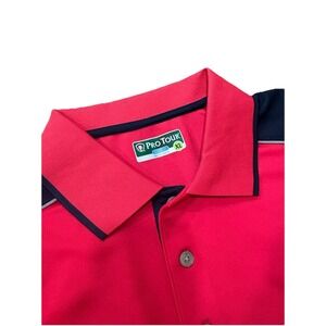 PRO TOUR GOLF POLO SHIRT Mens XL Pink & Navy Blue Grey Athletic Poly Spandex